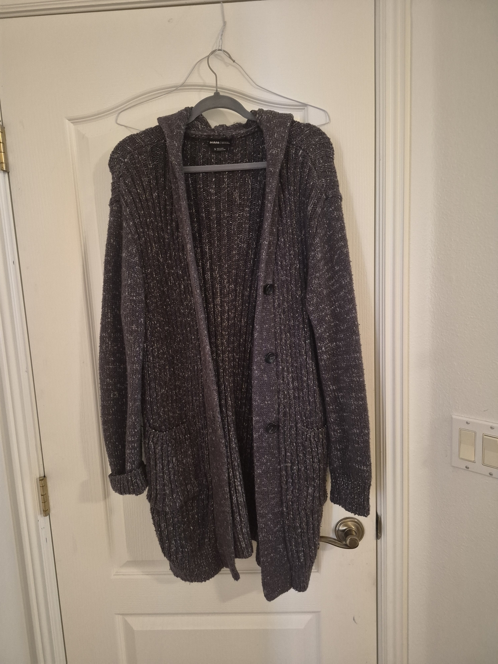 Prana Cozy Hooded Knit Cardigan Sweater - Charcoal Gray